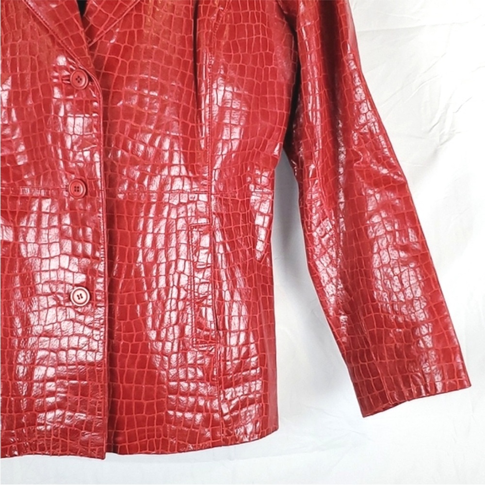 EUC- DIALOGUE XL RED LEATHER JACKET CROC- EMBOSSED - Picture 5 of 6